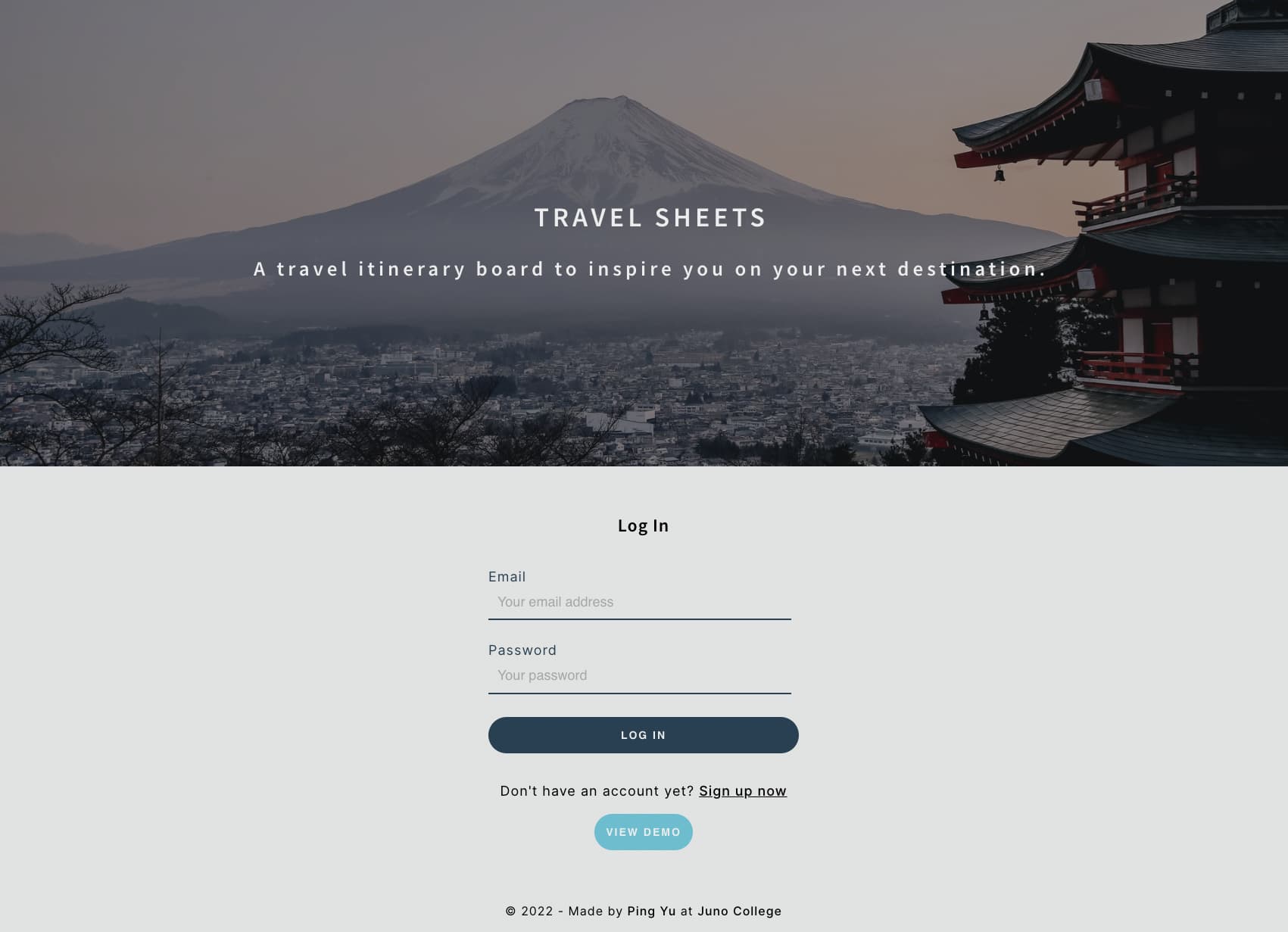 Screenshot of the Travelsheets website